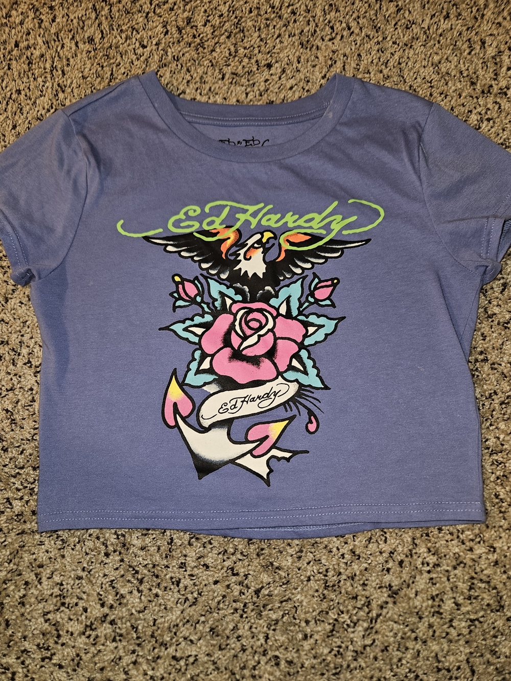 Ed Hardy Girls' Purple Graphic Tee with Rose & Eagle
